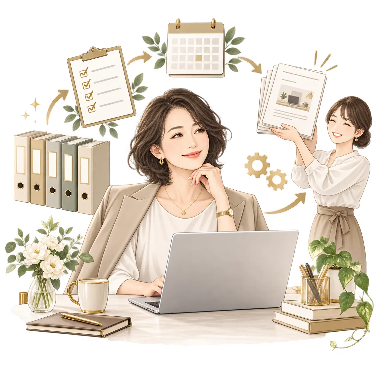 業務が整理され、仕事がスムーズに回っているイメージ
