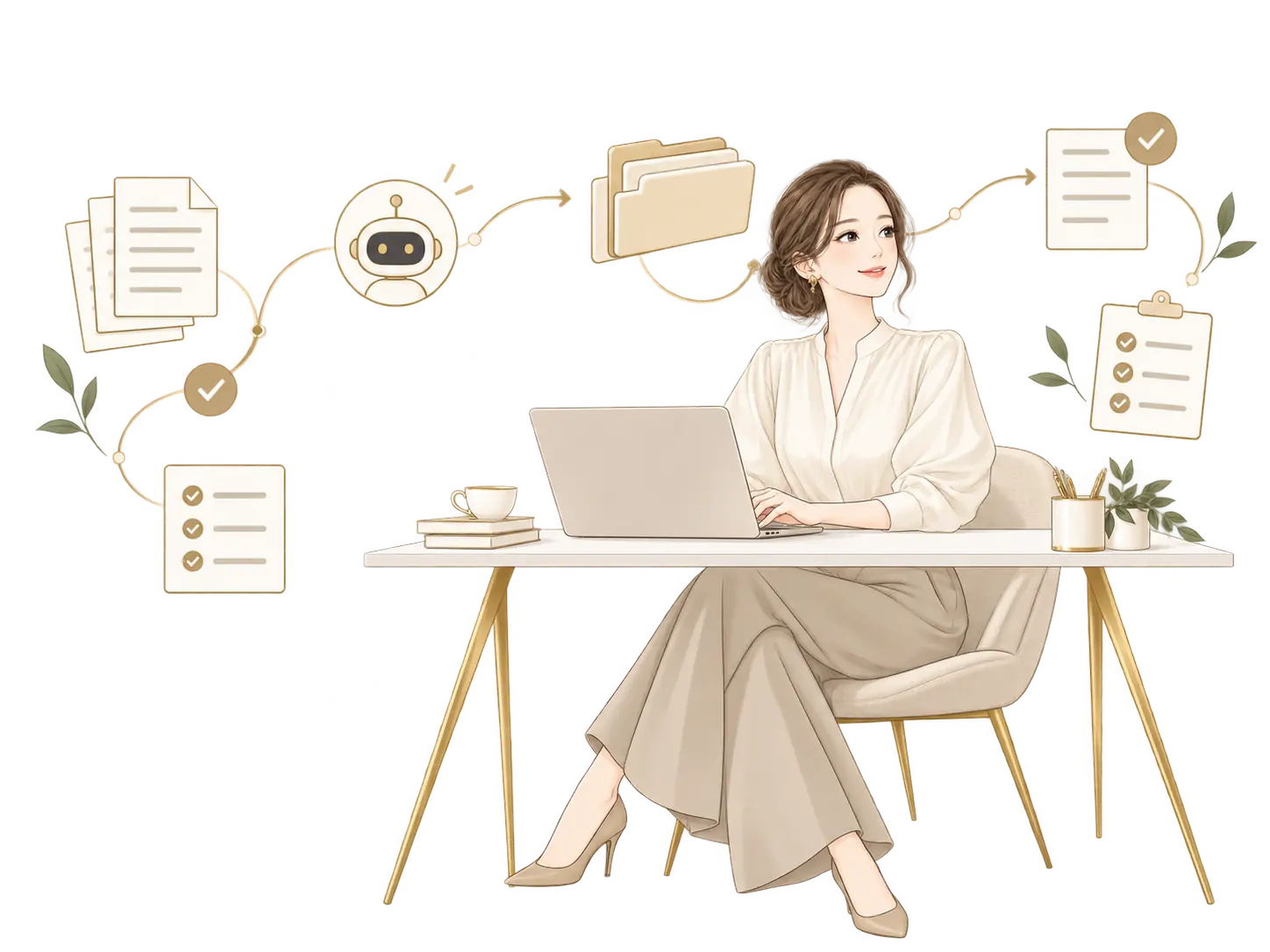 AIや資料を活用し、業務がスムーズに回るように整えている女性